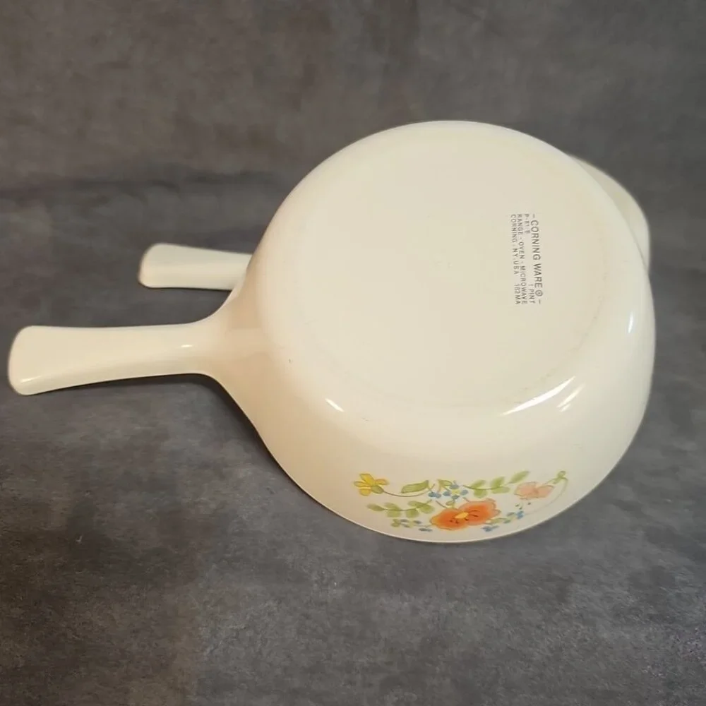 Vtg CORNINGWARE Wildflower P-82-B 1.5P SAUCE PAN & P-81-B 1P Sauce-skillet/1-Lid